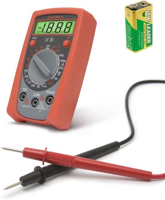 Maxell MAXWELL - Multimeter Digitaal en Universeel - Spanningsmeter/Diodetest/Weerstandsmeter - Inclusief GRATIS 9V Batterij