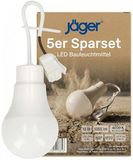 Jager 5x led-bouwlamp, bouwlamp met lampen, bouwplaatslamp, bouwlamp, renovatielamp, vervangt E27-fitting en lampfitting E27 met kabel, 10 W, 4000 K koudwit, onbreekbaar