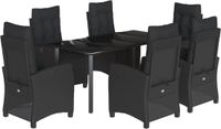 vidaXL Ensemble de jardin 7 pièces avec coussins, noir, en polyrotin