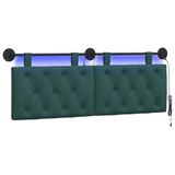 vidaXL - Hangend hoofdbord - Met LED-verlichting - Donkergroen - Stof