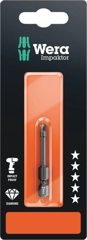 Wera 1/4" Robertson Impaktor Bit - R2 x 50mm - 5 Pieces