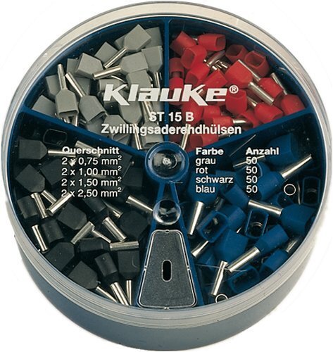 Klauke 2003094 ST15B Twin adereindhulzen, assortiment 0,75 mm², 2,50 mm², grijs, rood, zwart, blauw, 200 delen