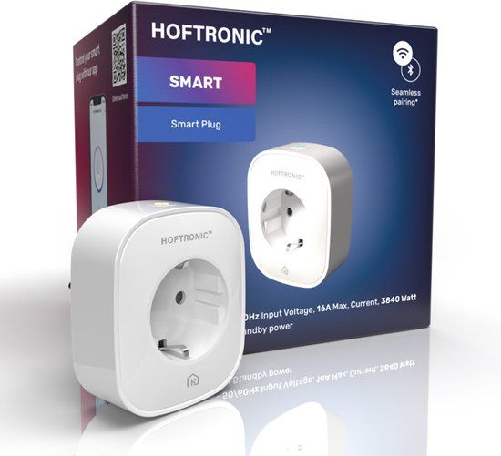 HOFTRONIC SMART HOFTRONIC Slimme Stekker - Smart plug 16A - WiFi + Bluetooth - Met Tijdschakelaar - Compatible met alle smart assistenten - Incl. Energiemeter - Extra plat design - Smart stopcontact