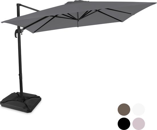VONROC Premium Zweefparasol Pisogne 300x300cm - Grijs - Combi set incl. 4 vulbare parasoltegels