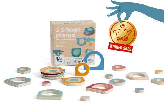 BS Toys 3-Vormen Memo - 3 Shape Memo - Toy Award Winner - memory spel - tafelspel - educatief speelgoed - FSC hout - geschikt vanaf 5 jaar
