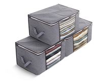 delka Opbergtassenorganizer voor grote capaciteit kledingopslag, ruimtebesparend voor dekbedden, beddengoed, dekens, speelgoed, pak van 3 stuks, doorzichtig venster, opvouwbare opbergoplossing (grijs)