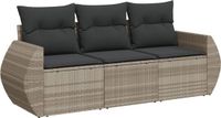 vidaXL 3-delige Loungeset met kussens, polyrattan, lichtgrijs