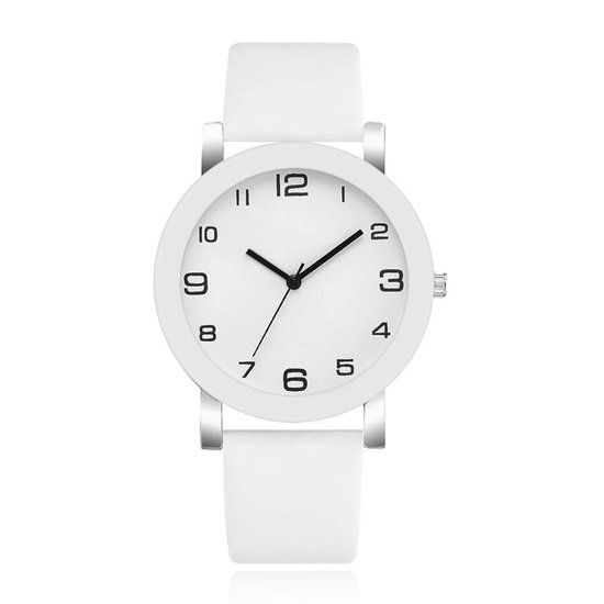 LGT JWLS Lookinggoodtoday Minimalistisch Herenhorloge met Hoog Contrast en Witte Lederen Band