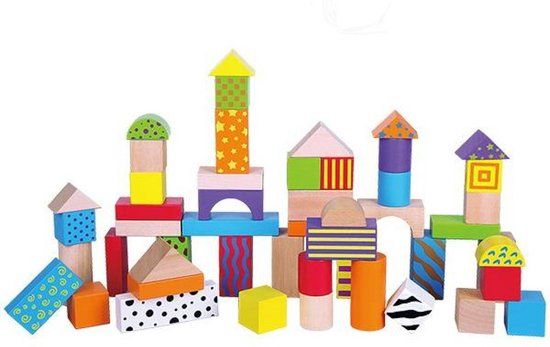 Viga Toys Blokkenton - 50 stuks - Kleur met print