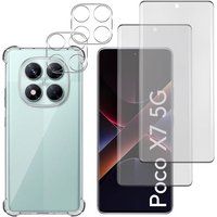 Phonillico® Schokbestendige hoes voor Xiaomi Poco X7 5G en 2 schermen van gehard glas en 2 Phonillico® camerabeschermers