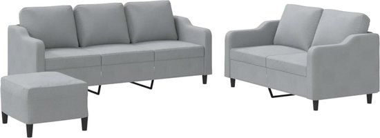vidaXL 3-delige Loungeset met kussens stof lichtgrijs