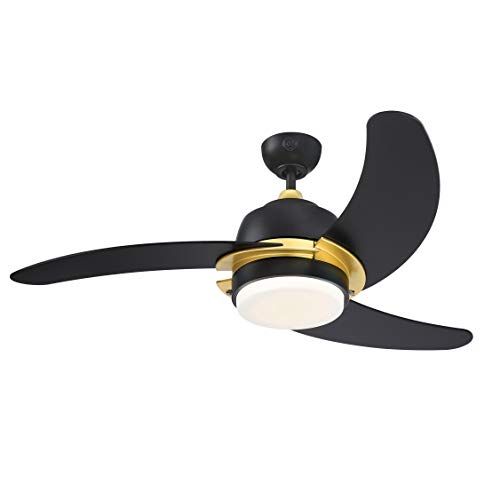 Westinghouse Lighting 73041 Simone, moderne 122 cm led-plafondventilator met verlichting van uitvoering in mat zwart met goudkleurige accenten, opaalmelkglas