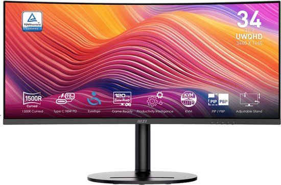 MSI Modern MD342CQP - 34 inch Ultrawide QHD Monitor - 120Hz - USB HUB/KVM - USB-C PD 98W