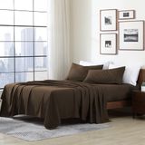 Cathay Home Essentials Ultrazacht, hypoallergeen, kreukvrij, dubbel geborsteld microvezel beddengoedset, bruin, 2 meter eenpersoons