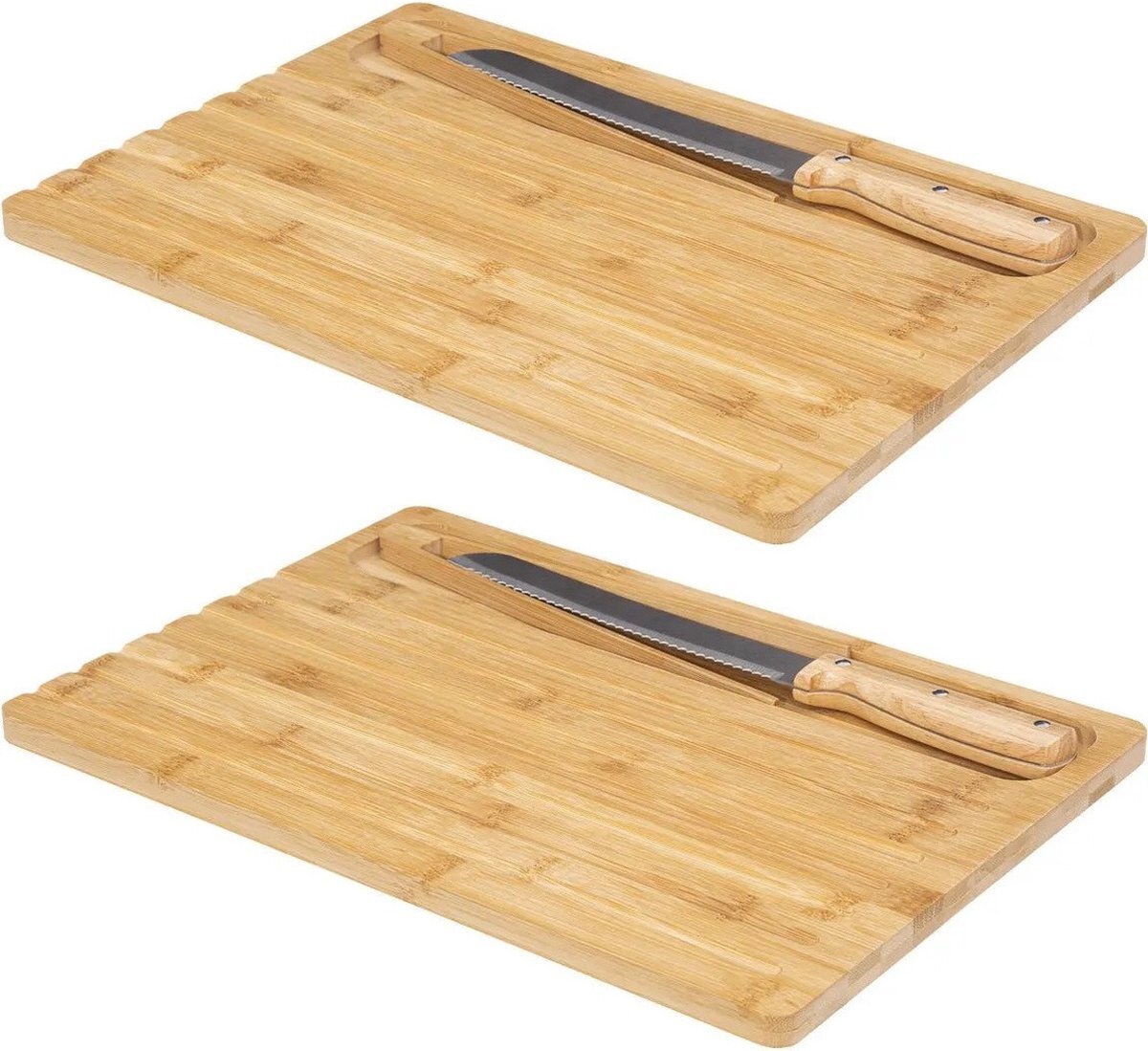 5five 2x Stuks brood snijplank 40 x 27 cm van bamboe hout inclusief broodmes en pincet - Serveerplank - Broodplank