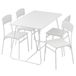 Baroni Home Vierkante eettafelset met 4 stoelen, modern design, licht, voor binnen en buiten, eetkamer, restaurant, van MDF en staal, eenvoudige montage, wit