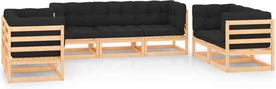 The Living Store Grenenhouten loungeset - Hoekbank 70 x 70 x 67 cm - Antraciet kussen