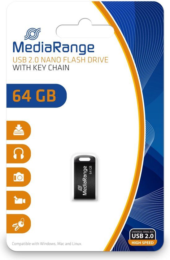 MediaRange MR923 USB-stick - 64GB - USB 2.0 - Zwart