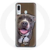 Maniacase Hoesje voor Samsung Galaxy A30 Hond Pitbull Grijs Wit