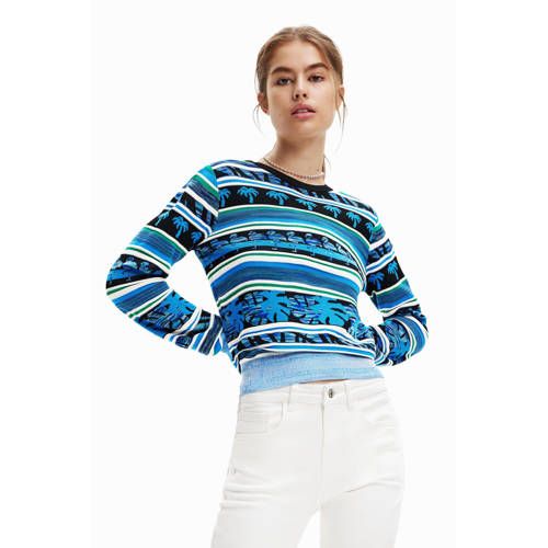 Desigual trui met all over print blauw/zwart/wit