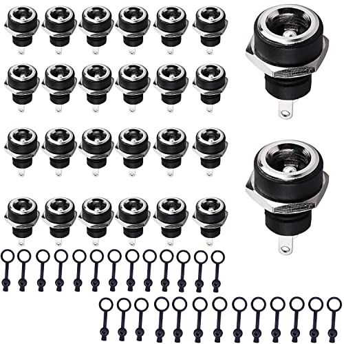 RUNCCI-YUN 5,5 x 2,1 mm/5,5 x 2,5 MM DC Power Jack Socket 2 terminals Socket Panel Mount Stroomstekker adapter met stofdichte kap 52 stuks