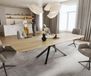 DELIFE Table à manger Edge Boot 240-300x120 cm Céramique Laminam® Sabbia Chêne couleur piètement en croix Rectangle Acier inoxydable Graphite extensible