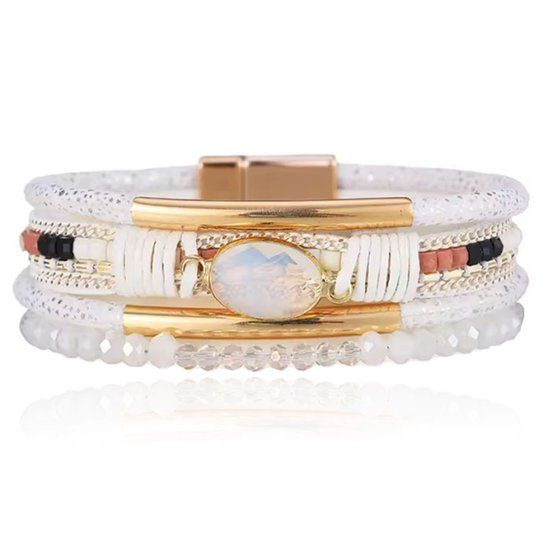 Deja Jewels DEJA Boho Armband goudkleurig met natuursteen in wit