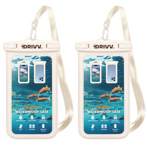 Drivv. Waterdicht Telefoonhoesje – Set van 2 - Dubbele Klipsluiting - Tot 6.7 inch – Onderwater Hoesje Telefoon - Beige
