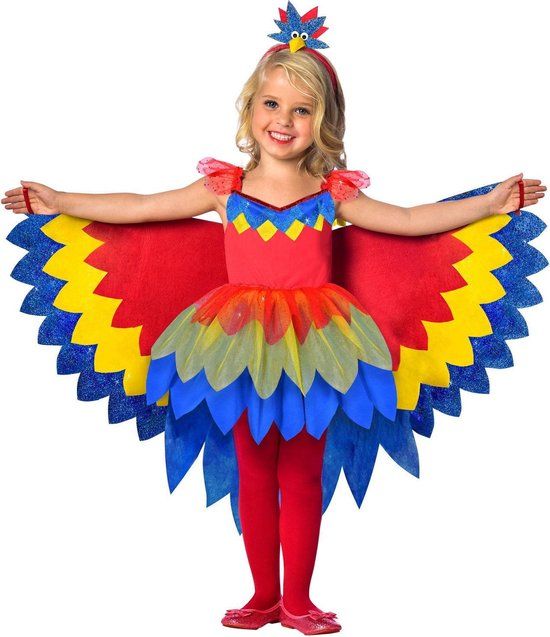 Amscan Pretty Parrot Costume Red/Yellow/Blue 5-6 Years - 2-Piece