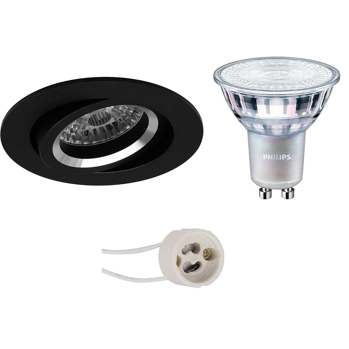 BES LED LED Spot Set - Pragmi Aerony Pro - GU10 Fitting - Inbouw Rond - Mat Zwart - Kantelbaar - Ø82mm - Philips - MASTER 927 36D VLE - 3.7W - Warm Wit 2200K-2700K - DimTone Dimbaar