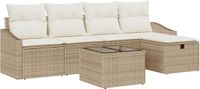 vidaXL - Bankstel - met - kussen - met - opslag - Beige - poly - rattan