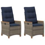 vidaXL Ligstoel voor Tuin 2 st Grijs en Marineblauw poly rattan