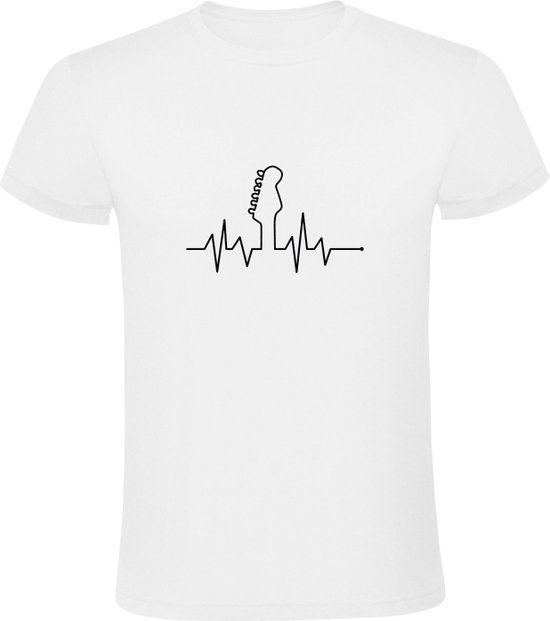 Sol's Gitaar Hartslag Heren T-shirt - Wit - Katoen - Maat M