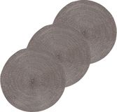 Merkloos Ronde tafel placemats - 4x - donkergrijs - 38 cm - rotan look - kunststof - Onderleggers