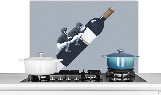 KitchenYeah Spatscherm keuken - Mannen - Wijnfles - Vintage - 90x60 cm - Aluminium