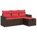 vidaXL 4-delige Loungeset met kussens, polyrattan, bruin