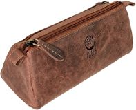 Rustic Town Leren etui – volnerf leer met rits – schrijftas, pennenhouder voor werk en kantoor, bruin, M, opbergvak