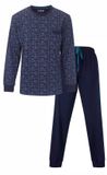 MEQ Heren Pyjama - Geometrisch Patroon - Katoen - Navy Blauw - Maat M