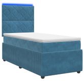 vidaXL LED Boxspringbed met Matras Blauw 90 x 200 cm Fluweel