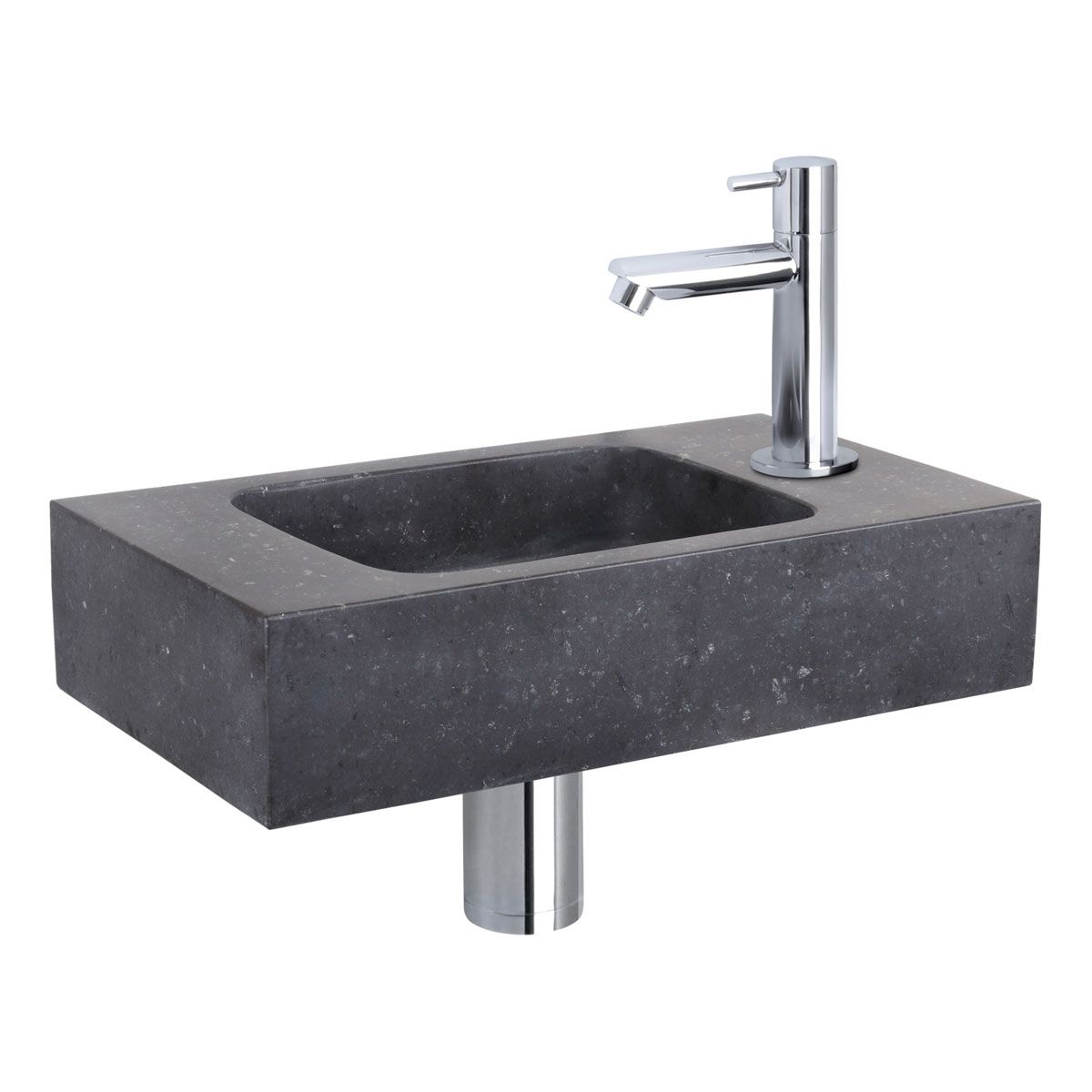 Differnz Fonteinset Force Rechthoek 40x22x9cm Bombai Natuursteen Zwart Rechte Toiletkraan Chroom