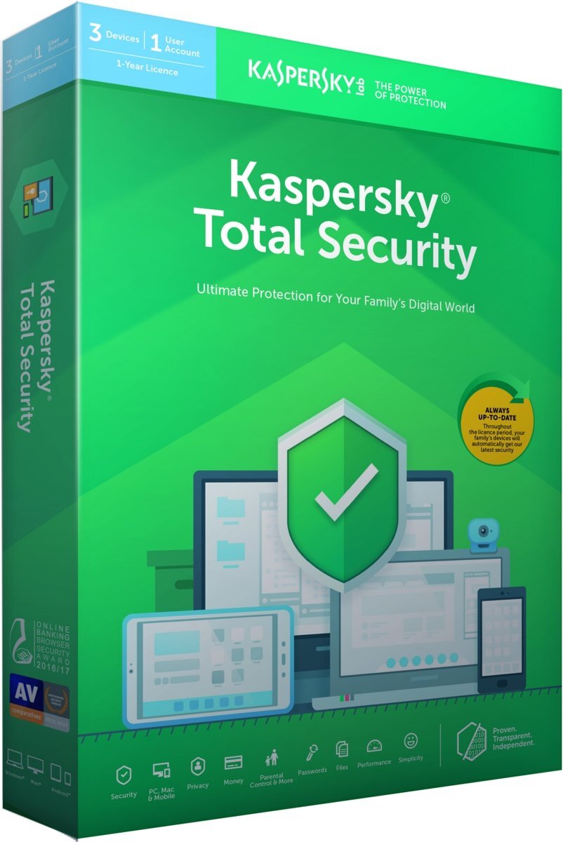 Kaspersky Total Security - Multi-Device - 3 Apparaten - 1 Jaar - Nederlands / Frans - Windows / Mac