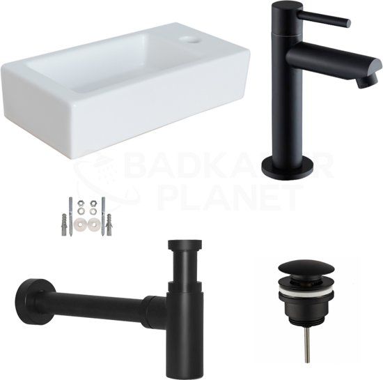 Badkamerplanet Fonteinset Aquino - 45x25x12 cm - Mat Zwart - Keramiek