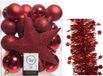 Decoris Kaemingk B.V. Kerstversiering kunststof kerstballen 5-6-8 cm met ster piek en sterren slingers pakket rood van 34 stuks