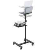 RICOO CZ0800 Beamerstandaard met wieltjes, projectorstandaard, oprolbaar, kantelbaar, met 10 kg per plank, laptoptafel met rek, laptopstandaard