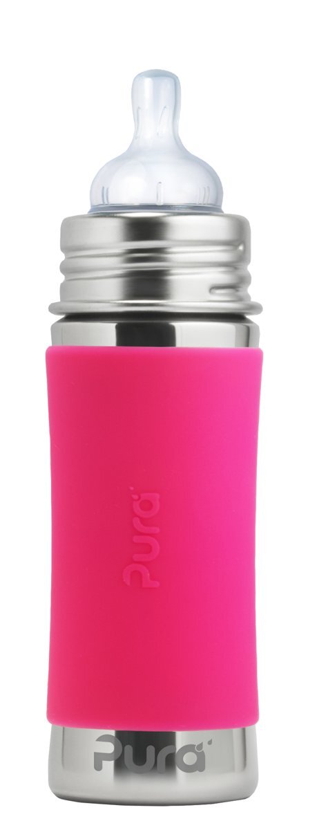 Pura Speenfles RVS Roze Sleeve 325 ml roze