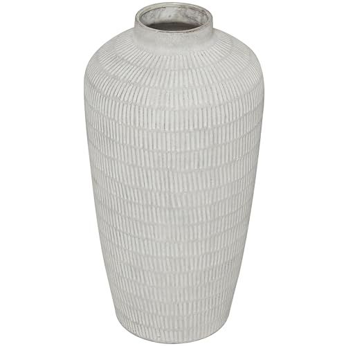 Deco 79 Keramische getextureerde vaas met lineair patroon, 30,5 cm x 30,5 cm x 58,4 cm, crème