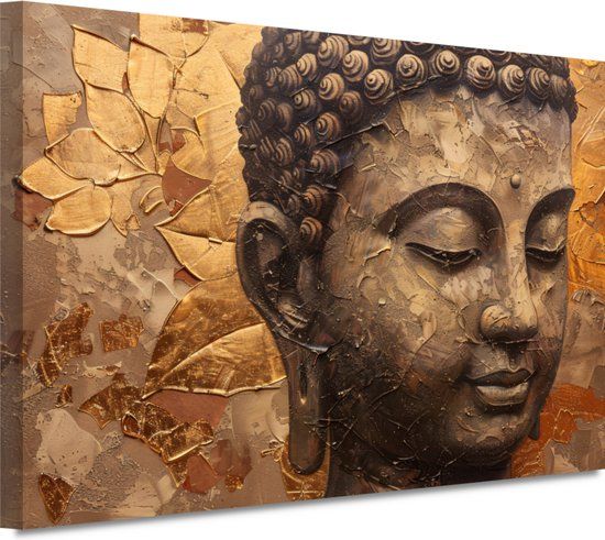 Merkloos / Sans marque Canvas schilderij Boeddha Bladeren - Modern - 60x40 cm