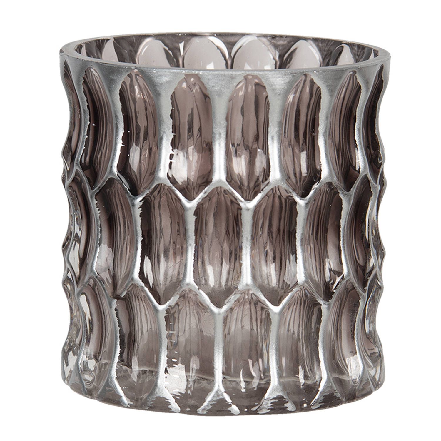 Clayre & Eef Glazen Theelichthouder ø 10*10 cm - Bruin Glas