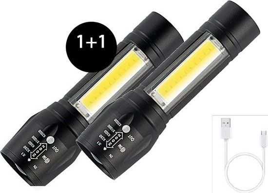 EZMarkt 2x Zaklamp - Oplaadbaar 3000 Lumen - Waterproof - LED - Zwart