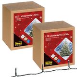 Idena 31869-2 - 2 stuks LED feeënverlichting met 200 LED's in goudgeel, voor buiten & binnen, 8 uur timerfunctie & transformator, 29,9 m lang, voor feestdecoratie en Kerstmis